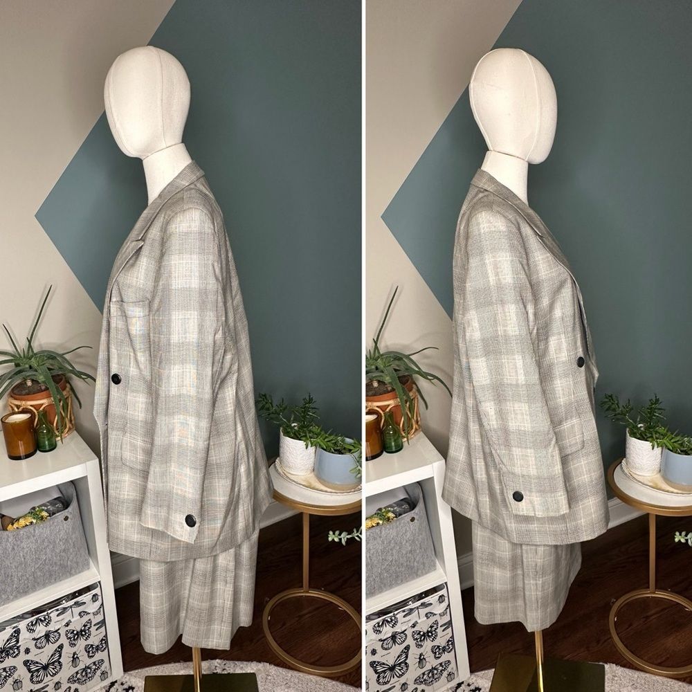 Vintage Escada Margaretha Ley Glen Plaid Wool Blazer Skirt Suit Set Size 12 - Picture 3 of 14